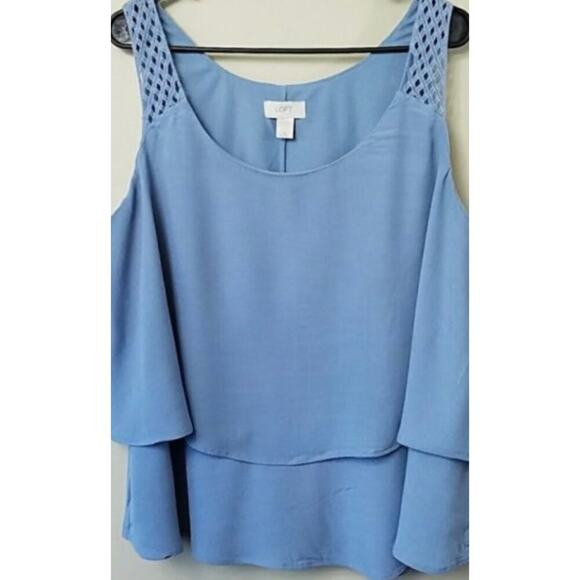Loft L Ice blue layered tank w/2 tier design and weave shoulder detail - Picture 2 of 7